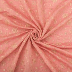 Baby Pink Embroidery Chanderi Cotton Fabric