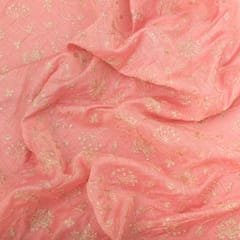Baby Pink Embroidery Chanderi Cotton Fabric