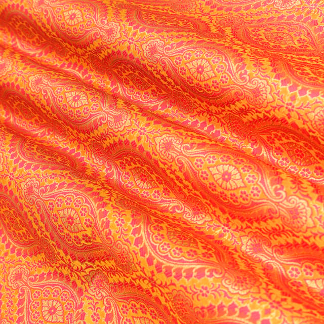 Fuschia Pink and Gold Weave Semi Brocade