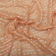 Peach Chinon Sequin Stripe Embroidery Fabric