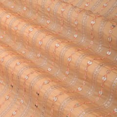 Peach Chinon Sequin Stripe Embroidery Fabric