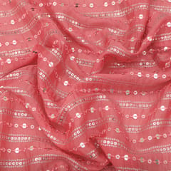 Pink Chinon Sequin Stripe Embroidery Fabric