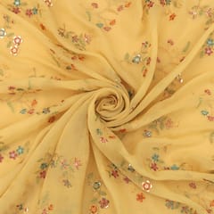 Powder Blue Viscose Organza Floral Threadwork Sequin Embroidery Fabric