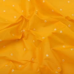 Canary Yellow Cotton Booti Threadwork Sequins Embroidery Fabric