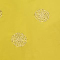 Light Yellow Cotton Motif Threadwork Sequins Embroidery Fabric