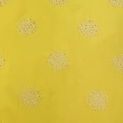 Light Yellow Cotton Motif Threadwork Sequins Embroidery Fabric