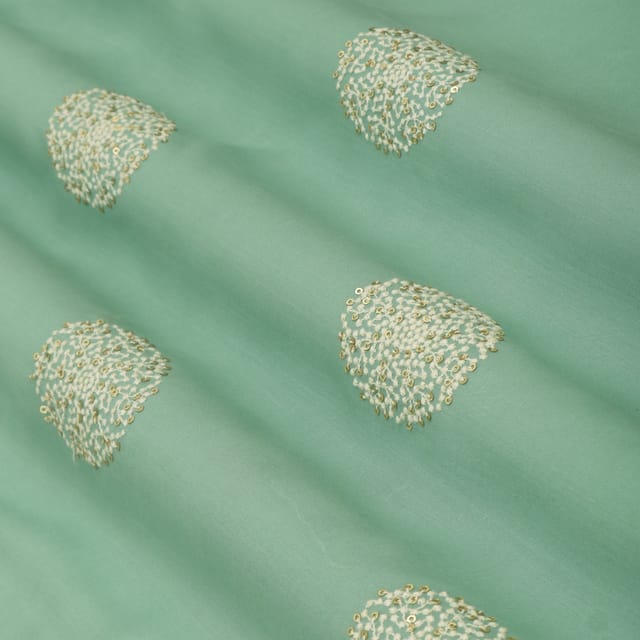 Sky Blue Cotton Motif Threadwork Sequins Embroidery Fabric