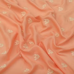 Salmon Pink Cotton Booti Threadwork Sequin Embroidery Fabric