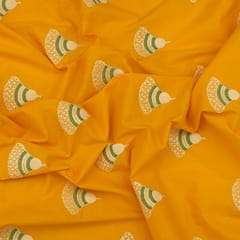 Honey Yellow Cotton Threadwork Sequin Embroidery Fabric