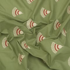 Pale Green Cotton Threadwork Sequin Embroidery Fabric