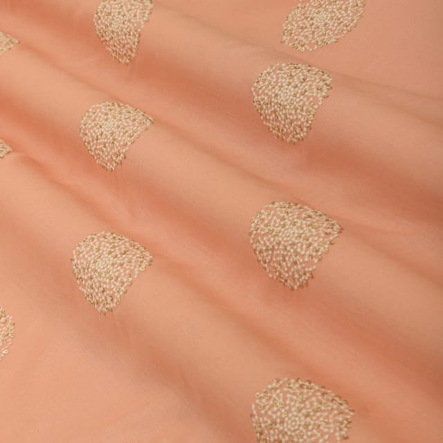 French Pink Cotton Motif Threadwork Sequin Embroidery Fabric
