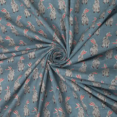 Carolina Blue Cotton Animal Digital Print Fabric