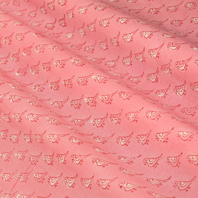 Baby Pink Cotton Bird Digital Print Fabric