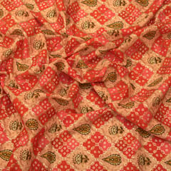 Watermelon Pink Chinon Position Print Sequin Embroidery Fabric