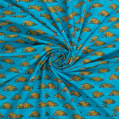 Sky Blue Cotton Object Digital Print Fabric