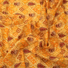 Mustard Yellow Chinon Position Print Sequin Embroidery Fabric