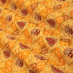 Mustard Yellow Chinon Position Print Sequin Embroidery Fabric