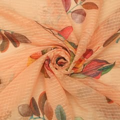 Peach Floral Print Georgette Sequins Embroidery Fabric