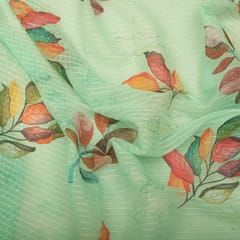 Mint Green Floral Print Georgette Sequins Embroidery Fabric