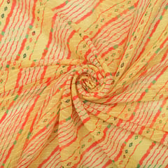 Canary Yellow and Red Print Georgette Sequins Embroidery Fabric