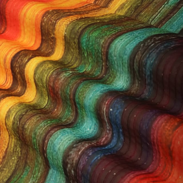 Rainbow Ombre Print Georgette Sequins Embroidery Fabric