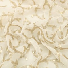 Pearl White Threadwork and Sequins Embroidery Georgette Fabric