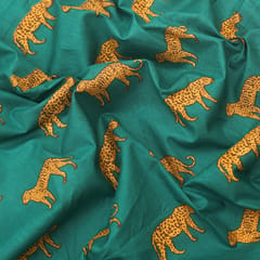 Teal Blue Cheetah Motif Cotton Fabric