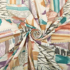 White and Pastel Multicoloured Abstract Print Linen Cotton Fabric