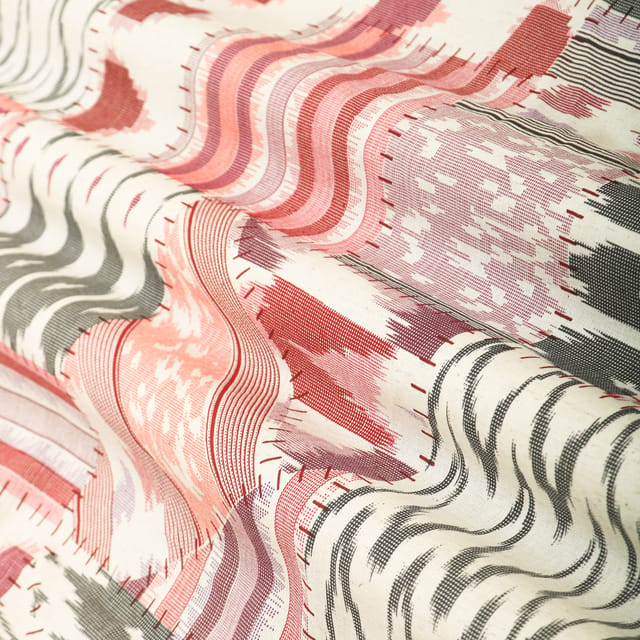 White and Maroon Abstract Print Linen Cotton Fabric