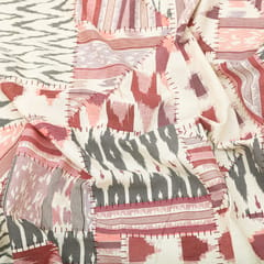 White and Maroon Abstract Print Linen Cotton Fabric
