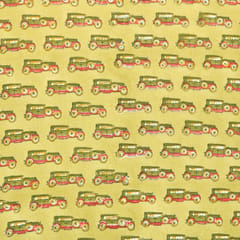 olive Green Car Motif Cotton Fabric