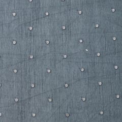 Steel Blue Sequins Embroidery Nokia Silk Fabric