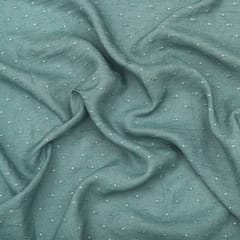 Steel Blue Sequins Embroidery Linen Fabric
