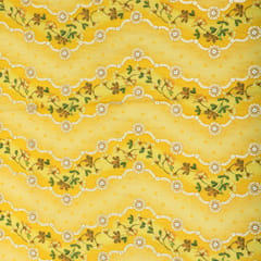 Canary Yellow Floral Stripe Print Embroidery Chinon Fabric