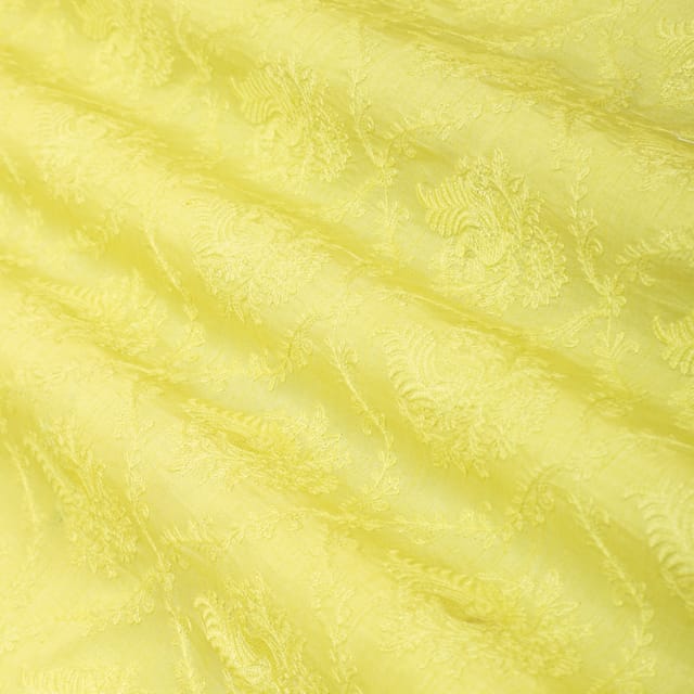 Lemon Yellow Threadwork and Sequins Embroidery Nokia Silk Fabric