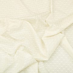 Pearl White Threadwork and Sequins Embroidery Nokia Silk Fabric