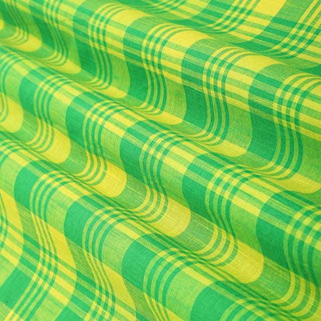 Sage Green and Yellow Pleated Print Cotton Linen Fabric
