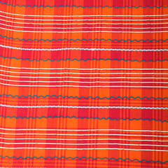 Hot Pink and Orange Check Print Threadwork Embroidery Linen Cotton Fabric