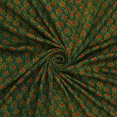 Forest Green Motif Print Satin Silk Fabric