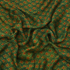 Forest Green Motif Print Satin Silk Fabric
