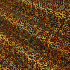 Maroon Red and Yellow Motif Print Satin Silk Fabric