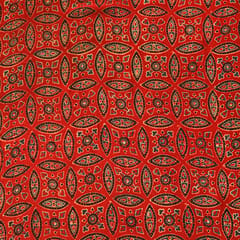 Crimson Red Motif Print Satin Silk Fabric