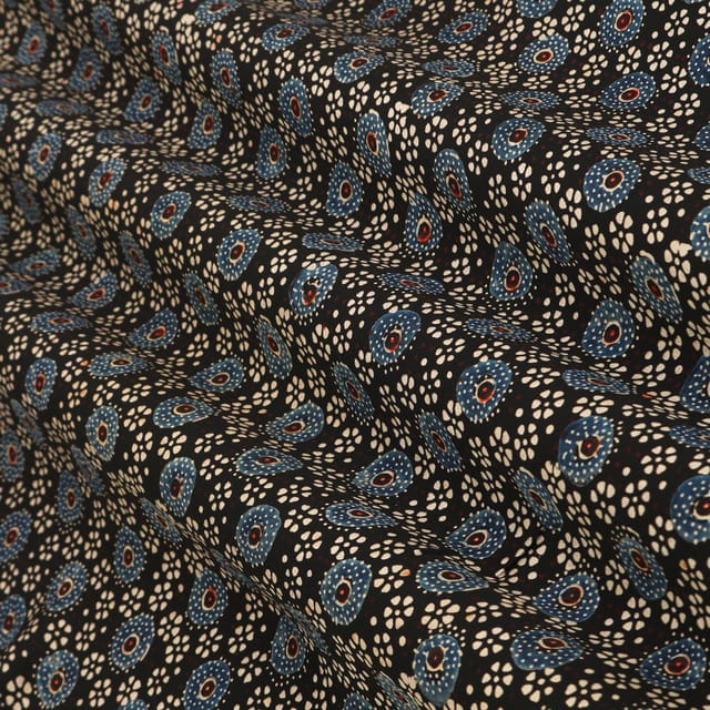 Jet Black Motif Print Satin Silk Fabric