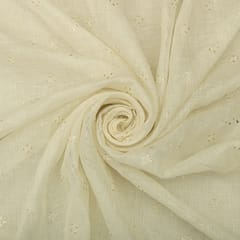 Pearl White Threadwork and Sequins Embroidery Linen Cotton Fabric
