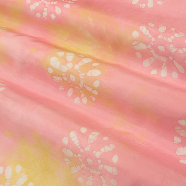 Baby Pink Batik Print Embroidery Mulmul Silk Fabric