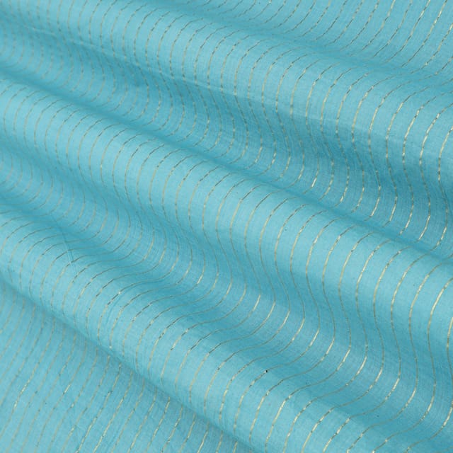 Sky Blue Kora Cotton Lurex Sparkling Stripes Fabric