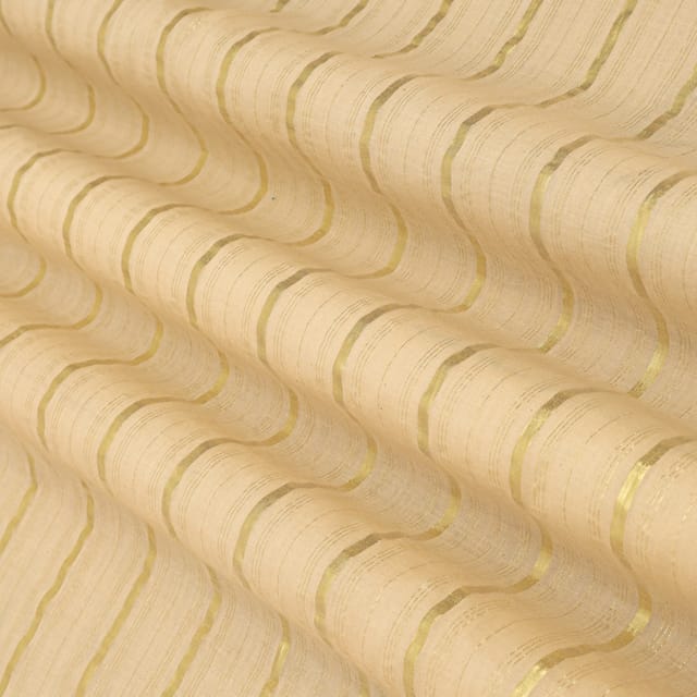 Ecru Brown Kora Cotton Lurex Sparkling Stripes Fabric