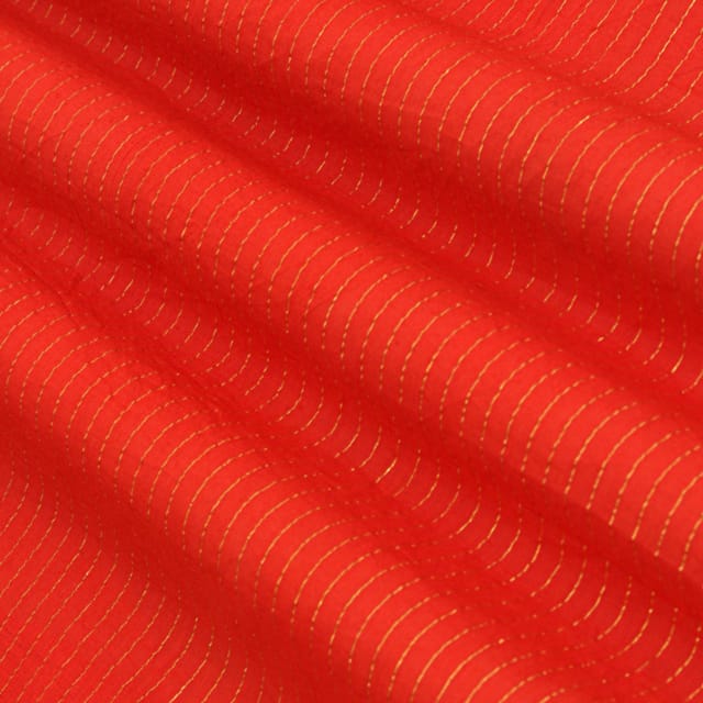 Indian Red Kora Cotton Lurex Sparkling Stripes Fabric