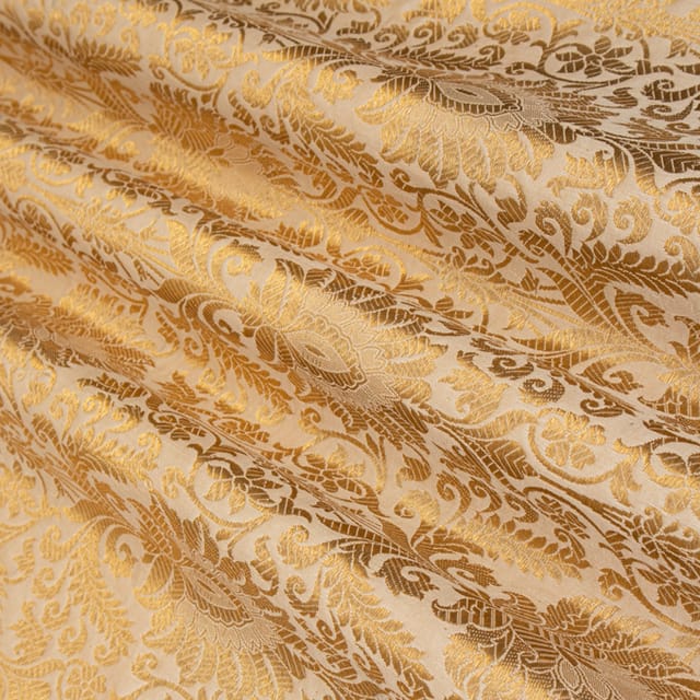 Beige and Gold Satin kimkhab Fabric