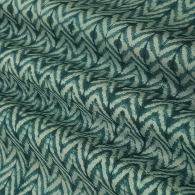 Emerald Green and White Geometric Print Mulmul Silk Fabric